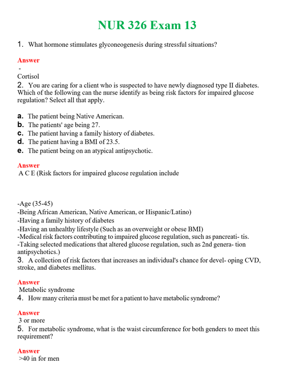 NUR 326 EXAM 13 | COMPLETE ANSWERS 100% CORRECT