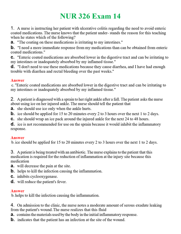 NUR 326 EXAM 14 | NEW FULL QUESTIONS AND ANSWERS 100% CORRECT