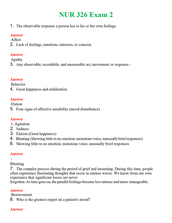 NUR 326 EXAM 2 | QUESTIONS & ANSWERS (SOLVED)