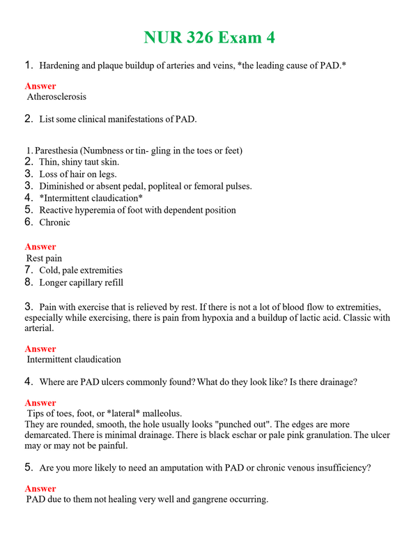 NUR 326 EXAM 4 | LATEST QUESTIONS WITH COMPLETE GRADE A++ ANSWERS