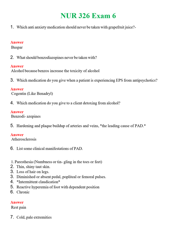 NUR 326 EXAM 6 | A+ RATED GUIDE | QUESTIONS AND ANSWERS (SOLVED)