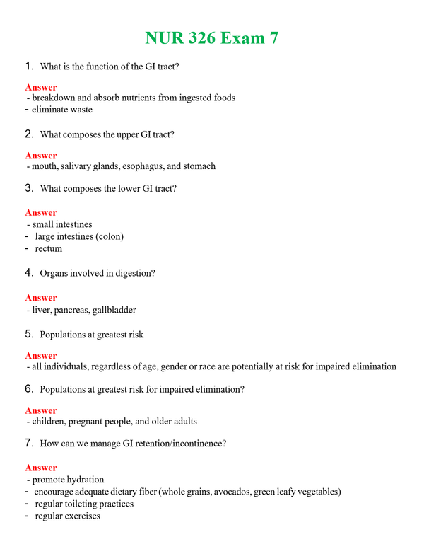 NUR 326 EXAM 7 | WITH 100% VERIFIED ANSWERS