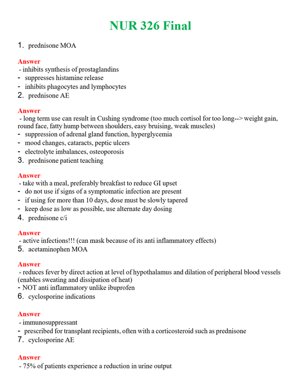NUR 326 FINAL | GRADED A+ QUESTIONS & ANSWERS