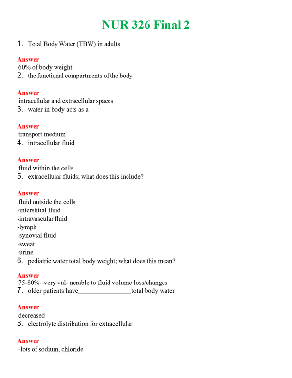 NUR 326 FINAL 2 | ACTUAL QUESTIONS AND ANSWERS 100% CORRECT