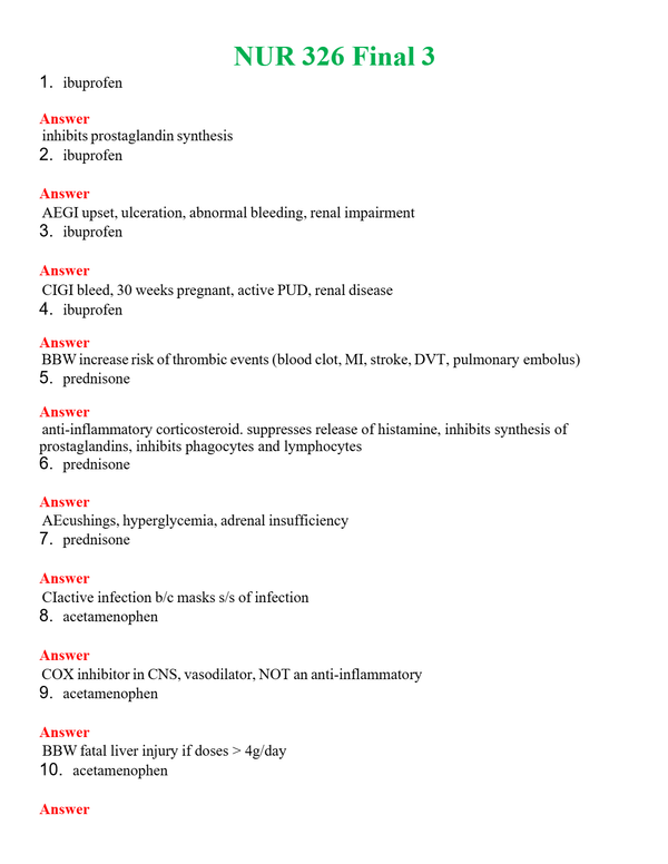 NUR 326 FINAL 3 | COMPLETE ANSWERS 100% CORRECT
