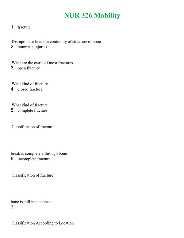NUR 326 MOBILITY | NEW FULL QUESTIONS AND ANSWERS 100% CORRECT
