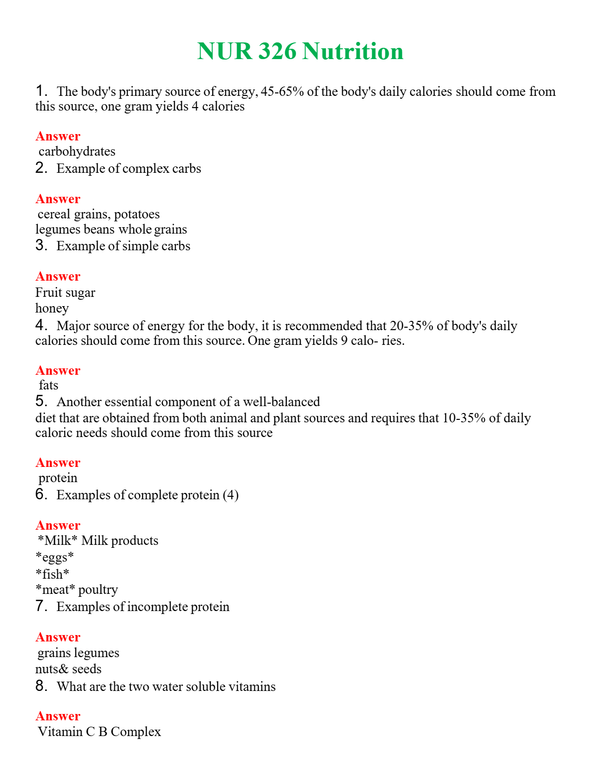 NUR 326 NUTRITION | ALL Q&AS BRAND NEW GUARANTEED A++