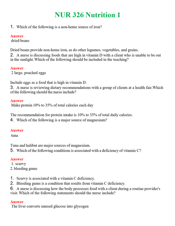 NUR 326 NUTRITION 1 | COMPLETE ANSWERS 100% CORRECT