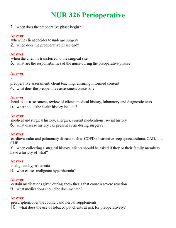 NUR 326 PERIOPERATIVE | PASSED | A+ RATED GUIDE | NEW FULL EXAM