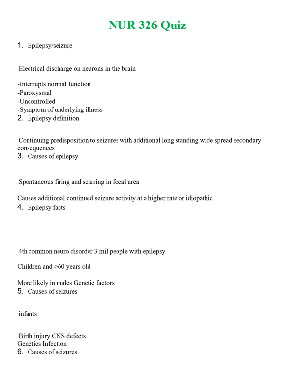 NUR 326 QUIZ | A+ RATED GUIDE | QUESTIONS AND ANSWERS (SOLVED)