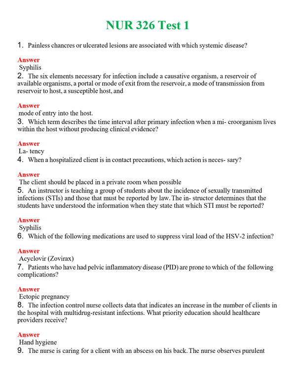 NUR 326 TEST 1 | WITH 100% VERIFIED ANSWERS