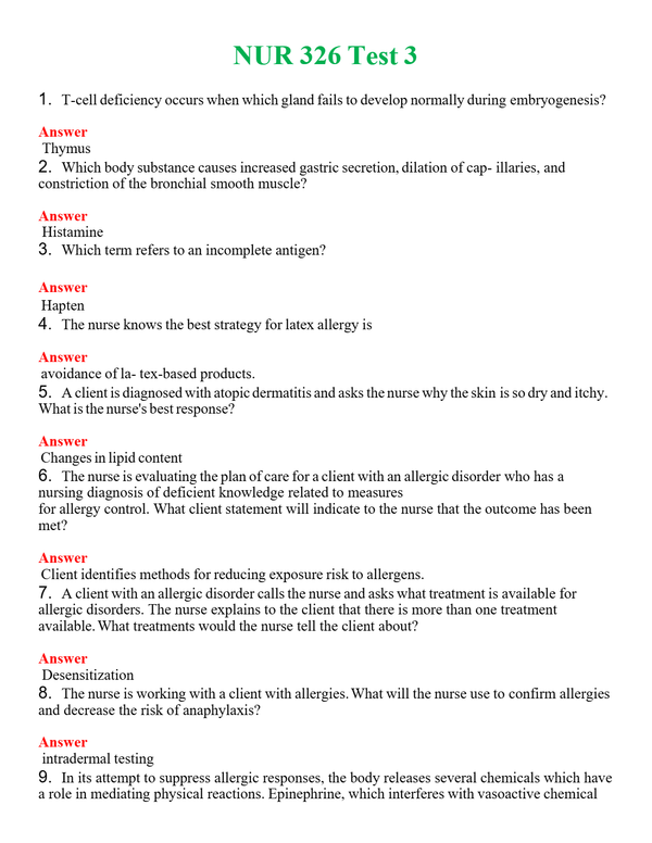 NUR 326 TEST 3 | A SOLVED 100% CORRECT