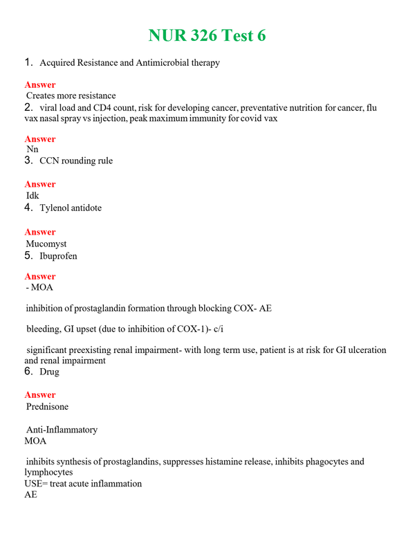 NUR 326 TEST 6 | QUESTIONS & ANSWERS (SOLVED)