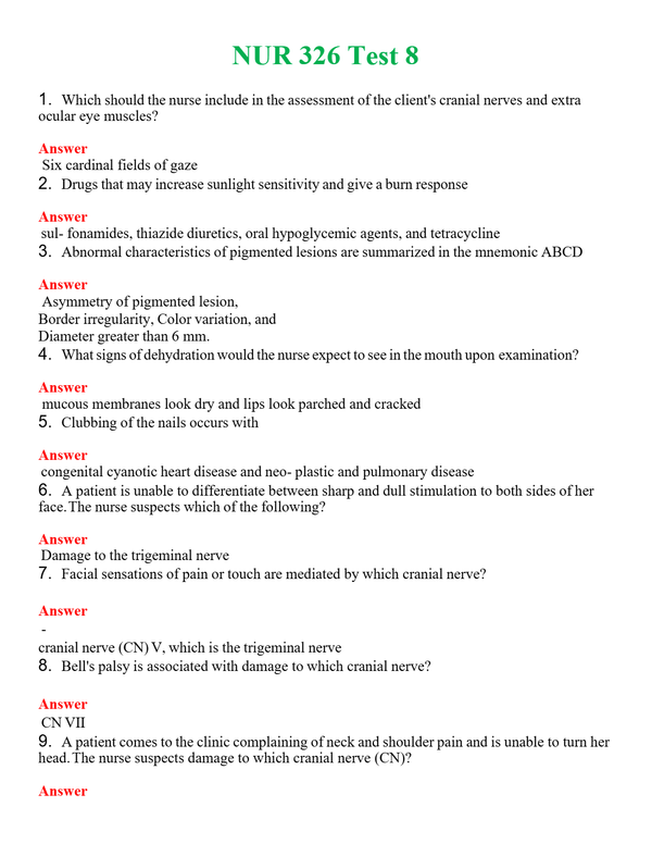 NUR 326 TEST 8 | QUESTIONS & ANSWERS (SOLVED)