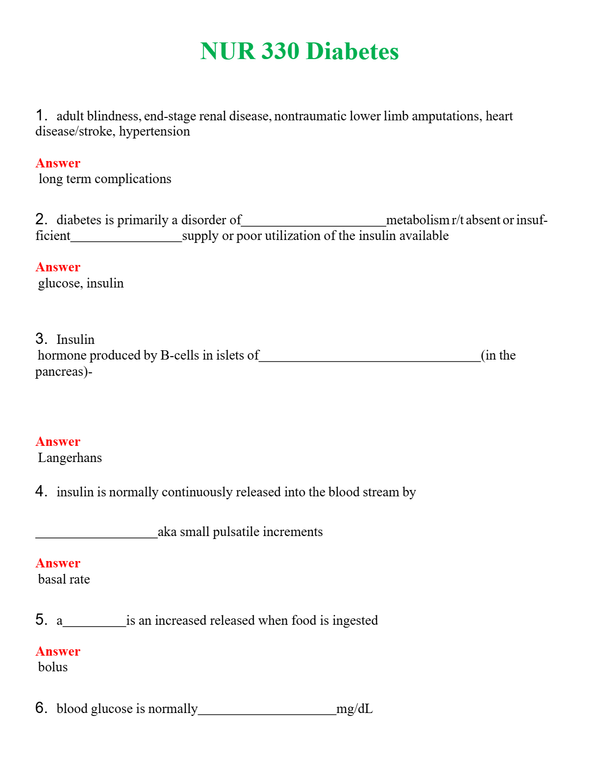NUR 330 DIABETES | WITH 100% VERIFIED ANSWERS
