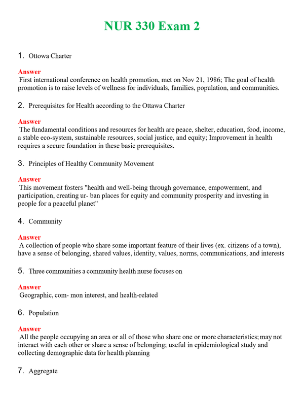 NUR 330 EXAM 2 | LATEST QUESTIONS WITH COMPLETE GRADE A++ ANSWERS