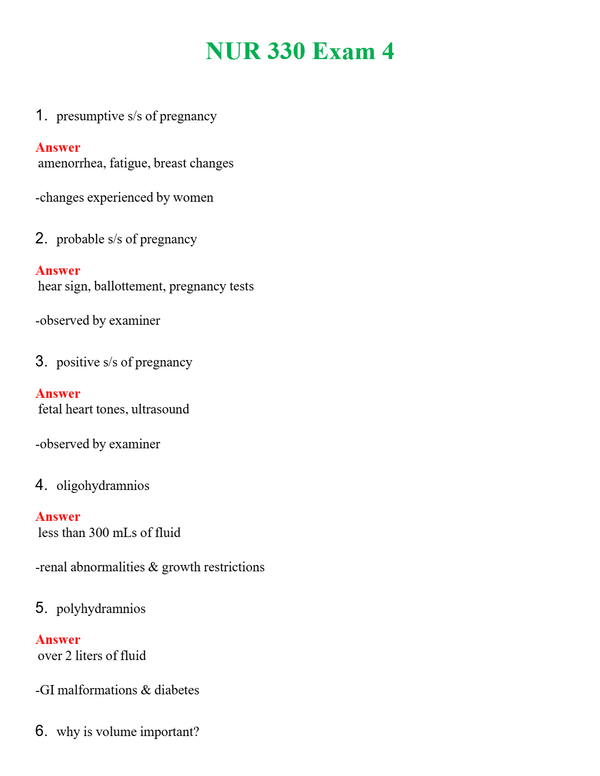 NUR 330 EXAM 4 | WITH 100% VERIFIED ANSWERS