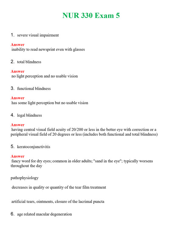 NUR 330 EXAM 5 | A+ RATED GUIDE | QUESTIONS AND ANSWERS (SOLVED)