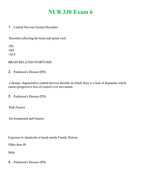 NUR 330 EXAM 6 | A SOLVED 100% CORRECT