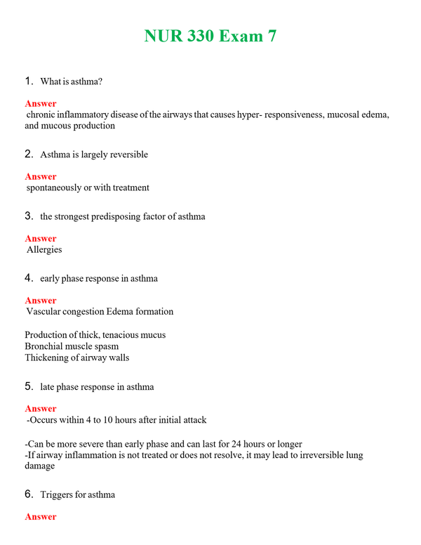 NUR 330 EXAM 7 | QUESTIONS & ANSWERS (SOLVED)