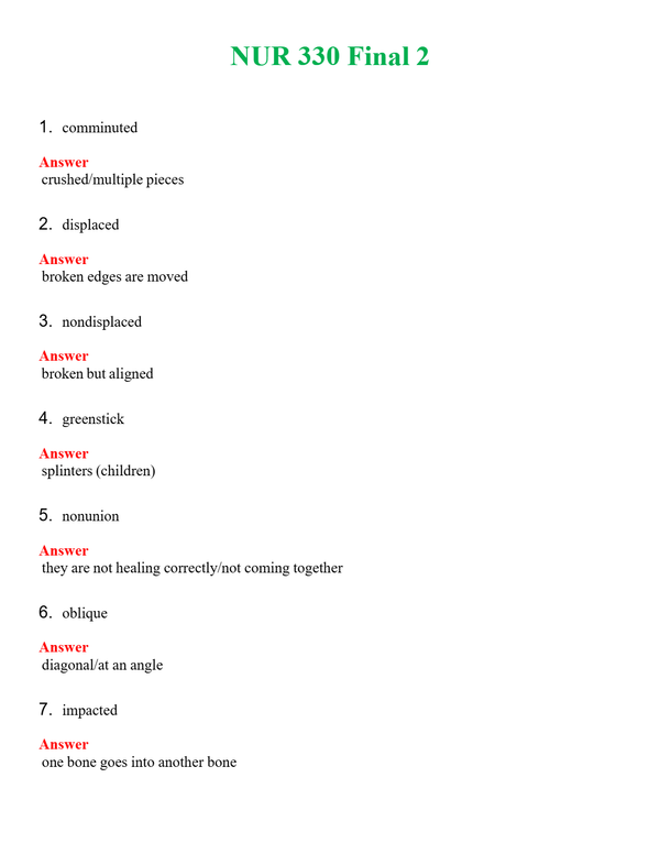 NUR 330 FINAL 2 | WITH 100% VERIFIED ANSWERS