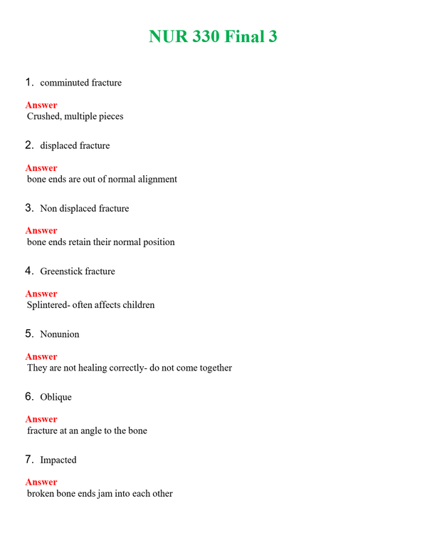 NUR 330 FINAL 3 | (ACTUAL EXAM ) QUESTIONS AND ANSWERS (SOLVED)