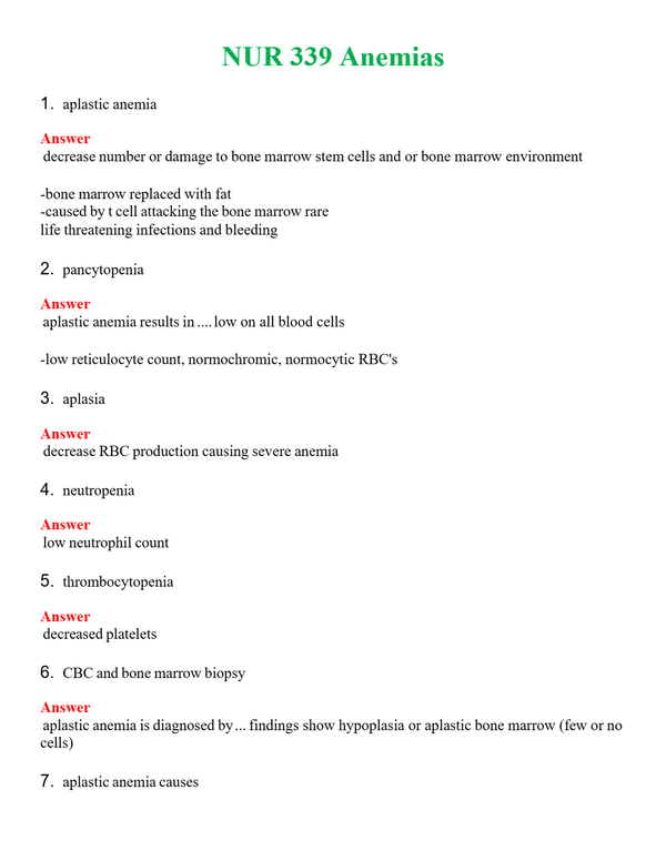 NUR 339 ANEMIAS | COMPLETE ANSWERS 100% CORRECT