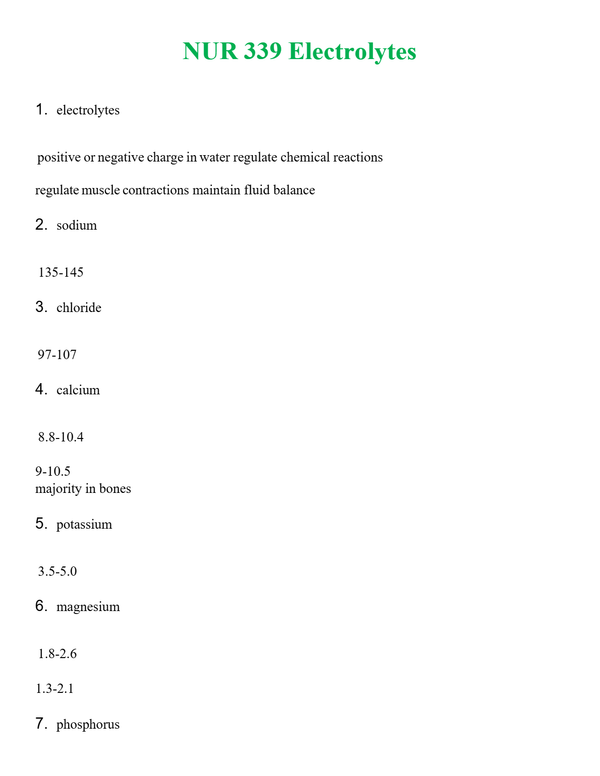 NUR 339 ELECTROLYTES | GRADED A+ QUESTIONS & ANSWERS