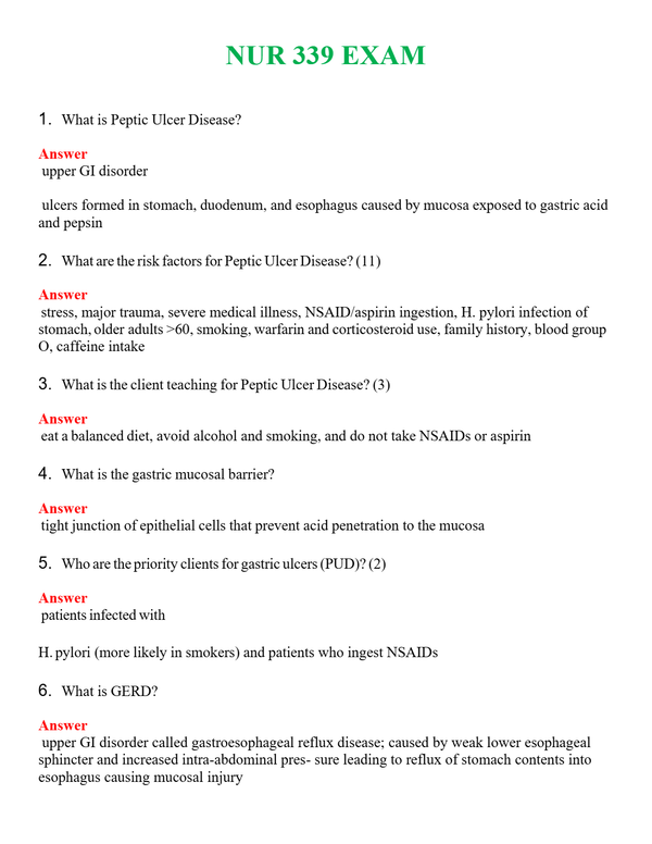 NUR 339 EXAM | ACTUAL QUESTIONS AND ANSWERS 100% CORRECT