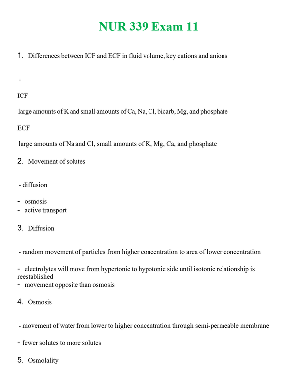 NUR 339 EXAM 11 | WITH 100% VERIFIED ANSWERS