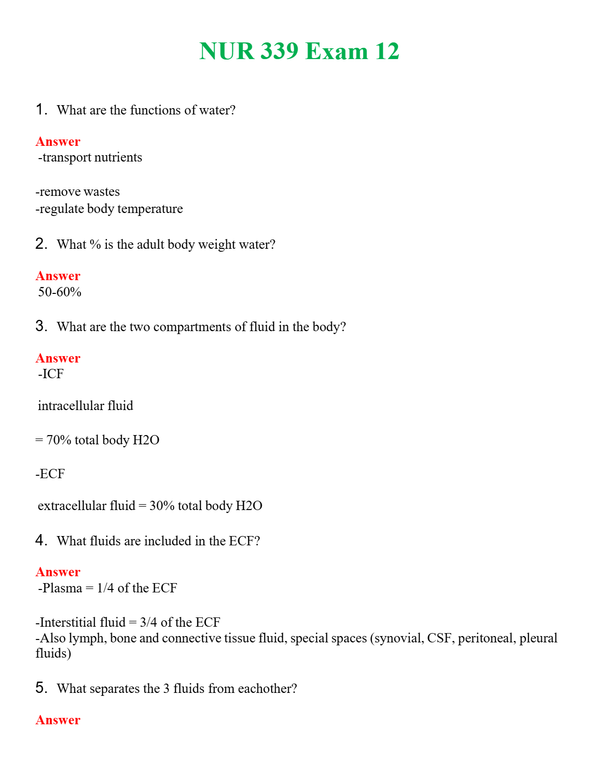 NUR 339 EXAM 12 | A+ RATED GUIDE | QUESTIONS AND ANSWERS (SOLVED)