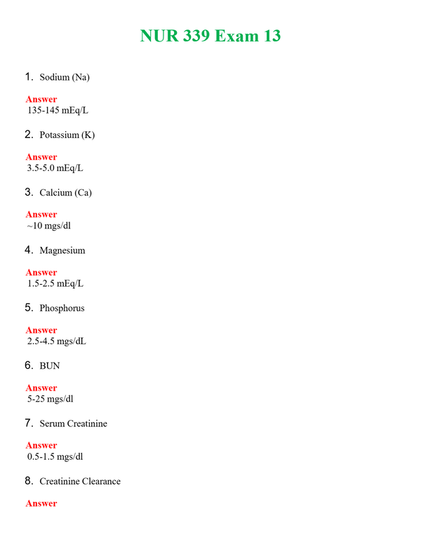 NUR 339 EXAM 13 | A SOLVED 100% CORRECT