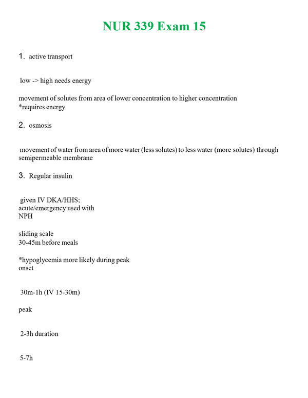 NUR 339 EXAM 15 | (ACTUAL EXAM ) QUESTIONS AND ANSWERS (SOLVED)