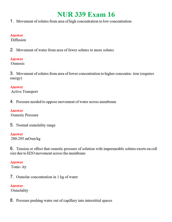 NUR 339 EXAM 16 | LATEST QUESTIONS WITH COMPLETE GRADE A++ ANSWERS