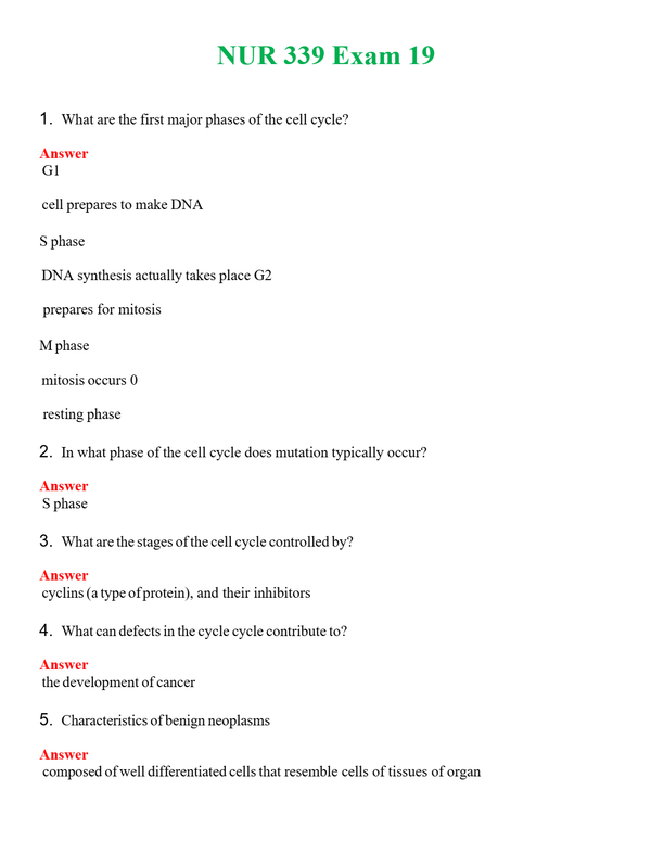 NUR 339 EXAM 19 | WITH 100% VERIFIED ANSWERS