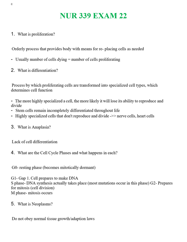 NUR 339 EXAM 2 | ALL Q&AS BRAND NEW GUARANTEED A+++