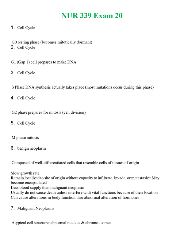 NUR 339 EXAM 20 | PASSED | A+ RATED GUIDE | NEW FULL EXAM