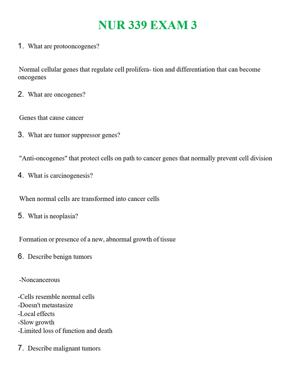 NUR 339 EXAM 3 | COMPLETE ANSWERS 100% CORRECT