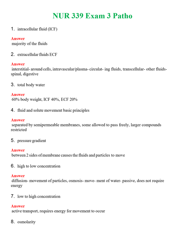 NUR 339 EXAM 3 PATHO | A SOLVED 100% CORRECT