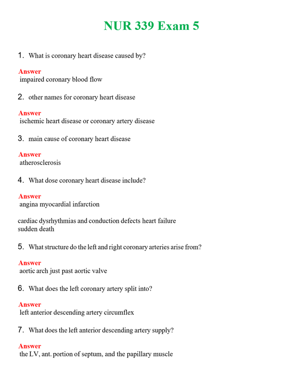 NUR 339 EXAM 5 | GRADED A+ QUESTIONS AND ANSWERS (SOLVED)
