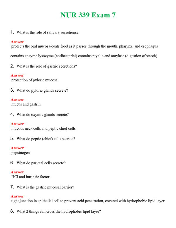 NUR 339 EXAM 7 | A+ RATED GUIDE | QUESTIONS AND ANSWERS (SOLVED)