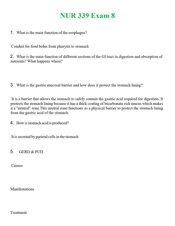 NUR 339 EXAM 8 | WITH 100% VERIFIED ANSWERS