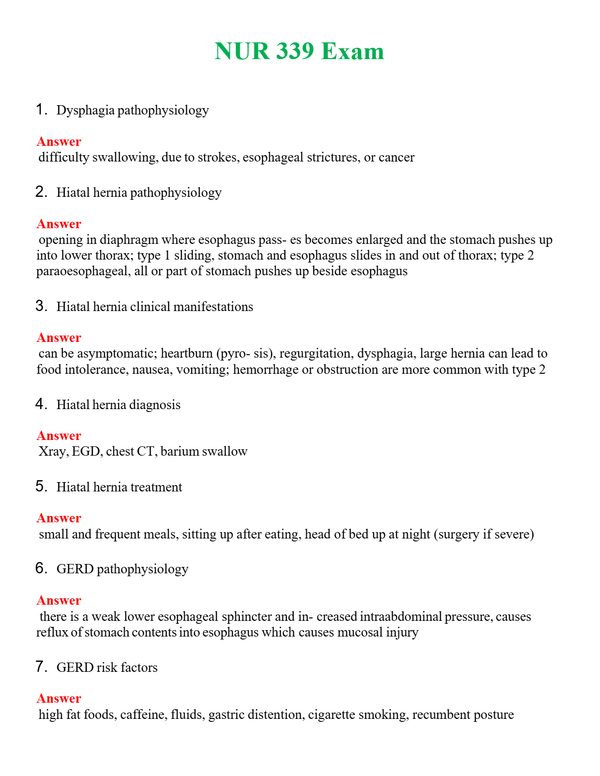 NUR 339 EXAM | A+ RATED GUIDE | QUESTIONS AND ANSWERS (SOLVED)