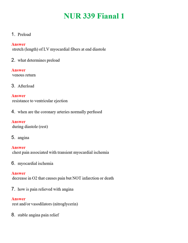 NUR 339 FINAL 1 | WITH 100% VERIFIED ANSWERS