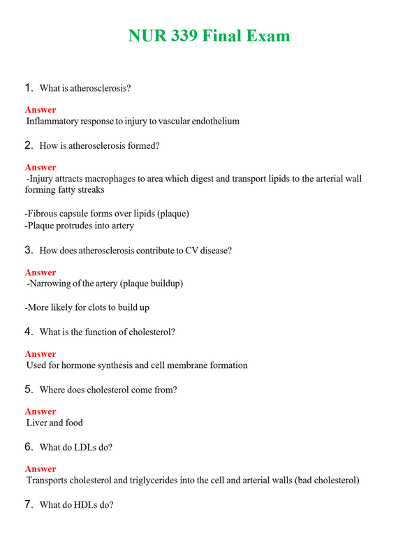 NUR 339 FINAL EXAM | A+ RATED GUIDE | QUESTIONS AND ANSWERS (SOLVED)