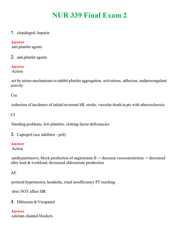 NUR 339 FINAL EXAM 2 | LATEST QUESTIONS WITH COMPLETE GRADE A++ ANSWERS