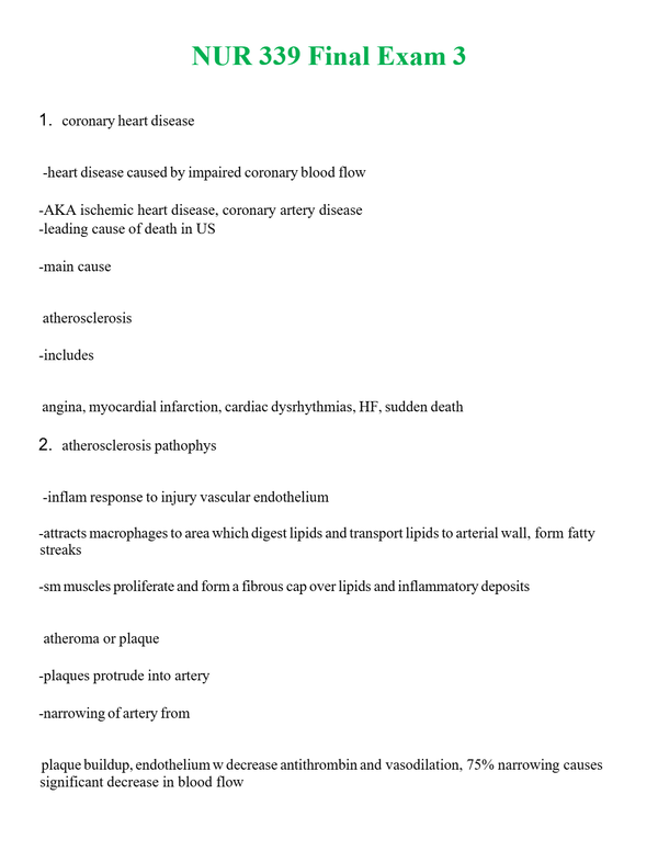 NUR 339 FINAL EXAM 3 | WITH 100% VERIFIED ANSWERS