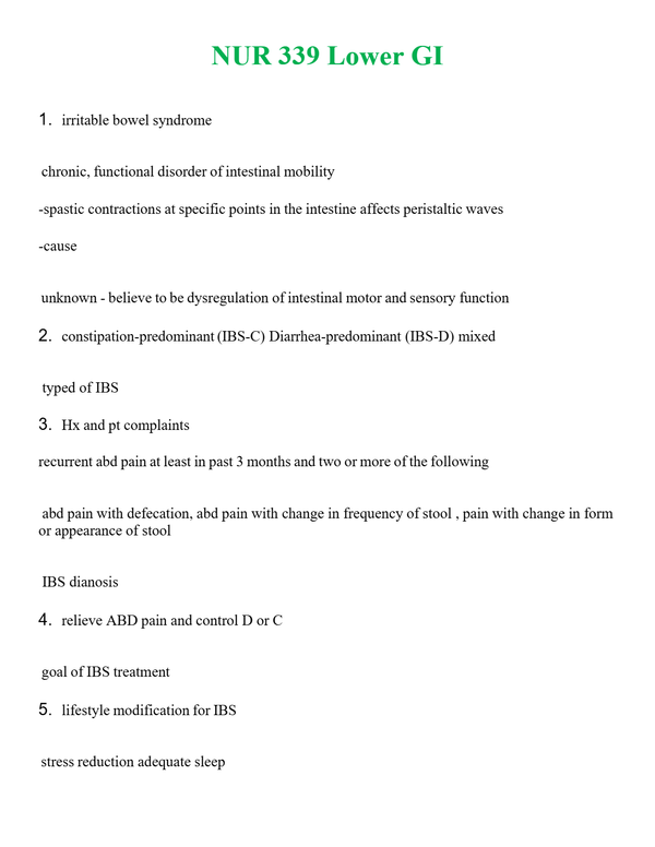 NUR 339 LOWER GI | A+ RATED GUIDE | QUESTIONS AND ANSWERS (SOLVED)