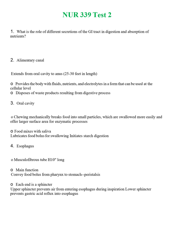 NUR 339 TEST 2 | NEW FULL QUESTIONS AND ANSWERS 100% CORRECT