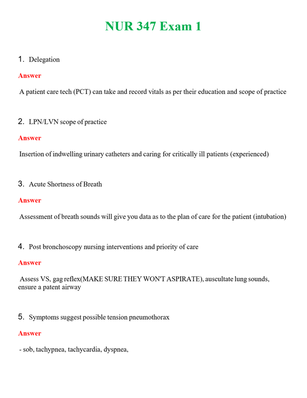 NUR 347 EXAM 1 | A++ EXAM WITH ALL NEW QS & AS - GUARANTEED PASS!